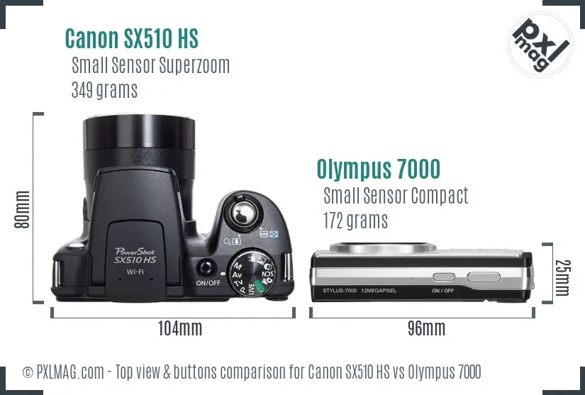 Canon SX510 HS vs Olympus 7000 top view buttons comparison