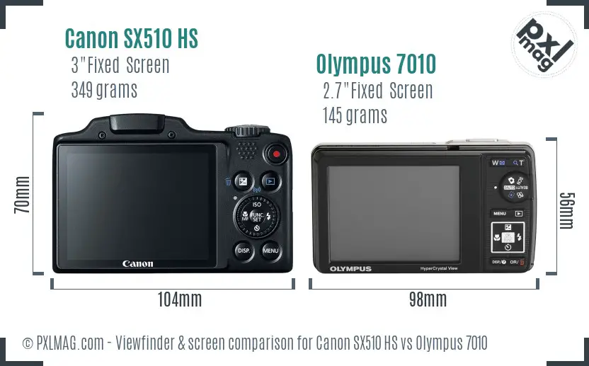 Canon SX510 HS vs Olympus 7010 Screen and Viewfinder comparison