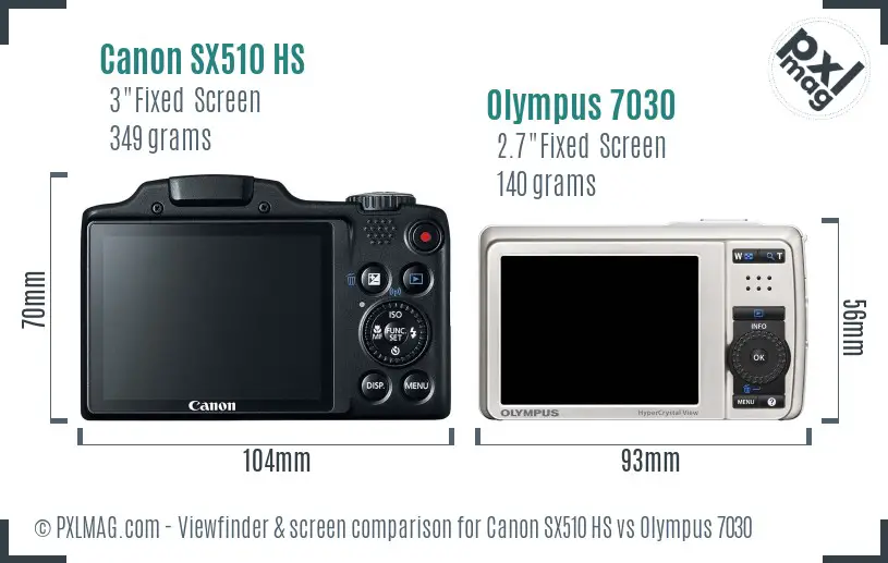 Canon SX510 HS vs Olympus 7030 Screen and Viewfinder comparison