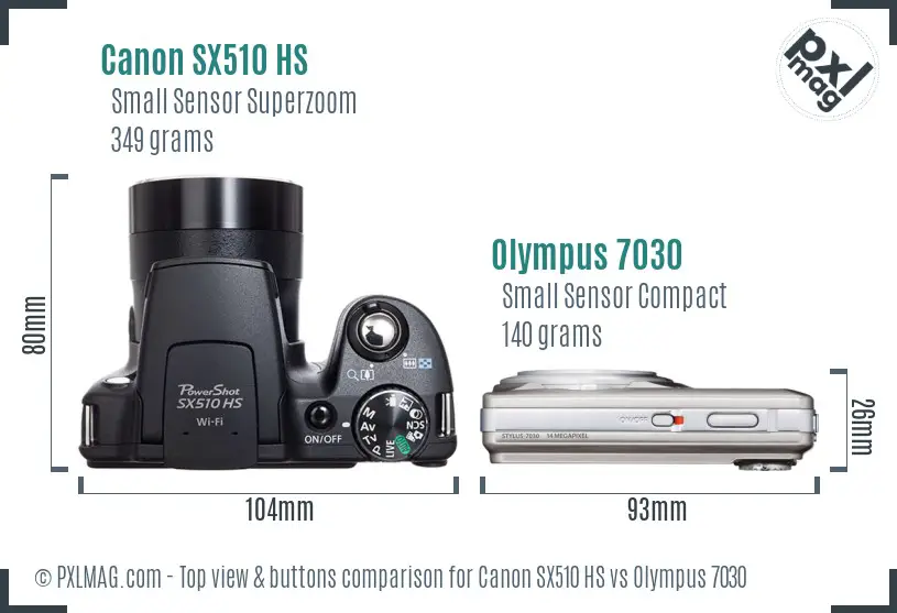 Canon SX510 HS vs Olympus 7030 top view buttons comparison