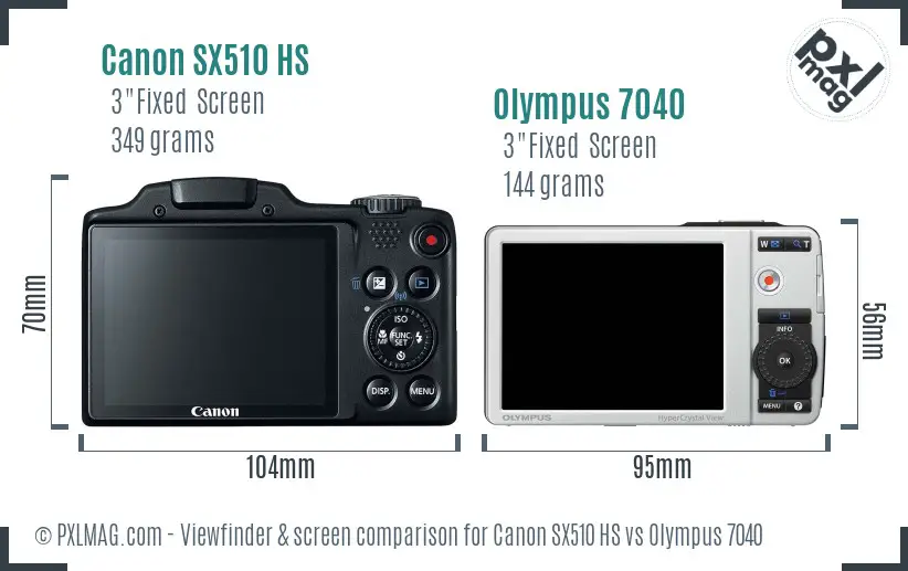 Canon SX510 HS vs Olympus 7040 Screen and Viewfinder comparison