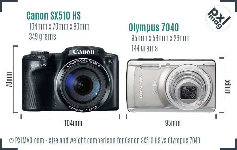 Canon SX510 HS vs Olympus 7040 size comparison