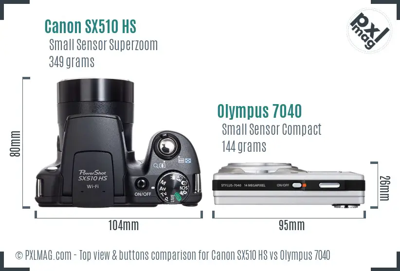 Canon SX510 HS vs Olympus 7040 top view buttons comparison