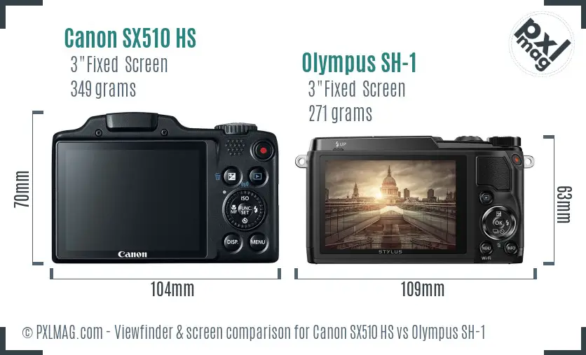 Canon SX510 HS vs Olympus SH-1 Screen and Viewfinder comparison
