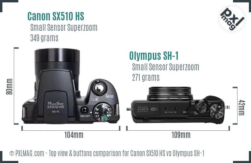 Canon SX510 HS vs Olympus SH-1 top view buttons comparison