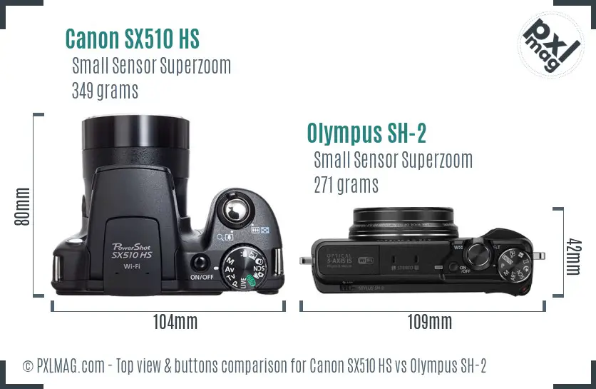 Canon SX510 HS vs Olympus SH-2 top view buttons comparison