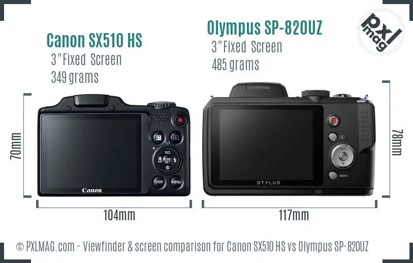 Canon SX510 HS vs Olympus SP-820UZ Screen and Viewfinder comparison