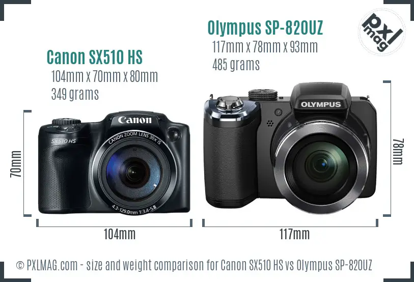 Canon SX510 HS vs Olympus SP-820UZ size comparison