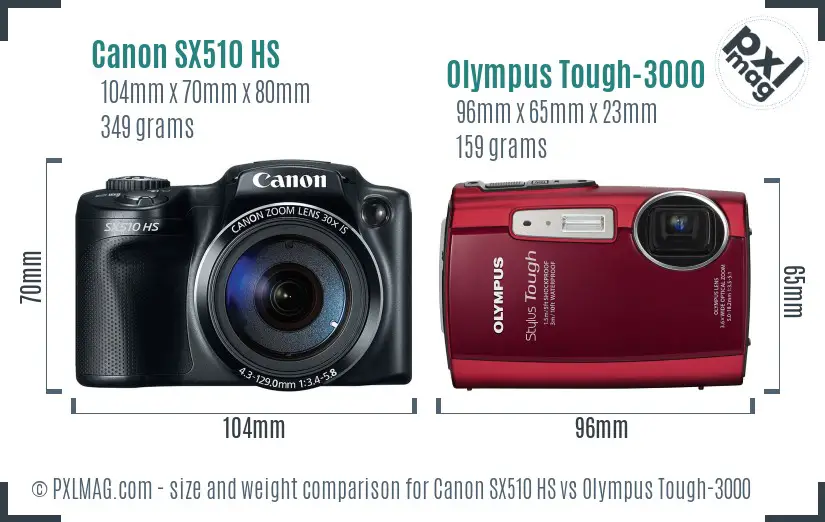 Canon SX510 HS vs Olympus Tough-3000 size comparison Canon SX510 HS vs Olympus Tough-3000 size comparison