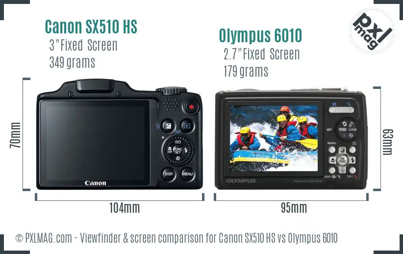 Canon SX510 HS vs Olympus 6010 Screen and Viewfinder comparison