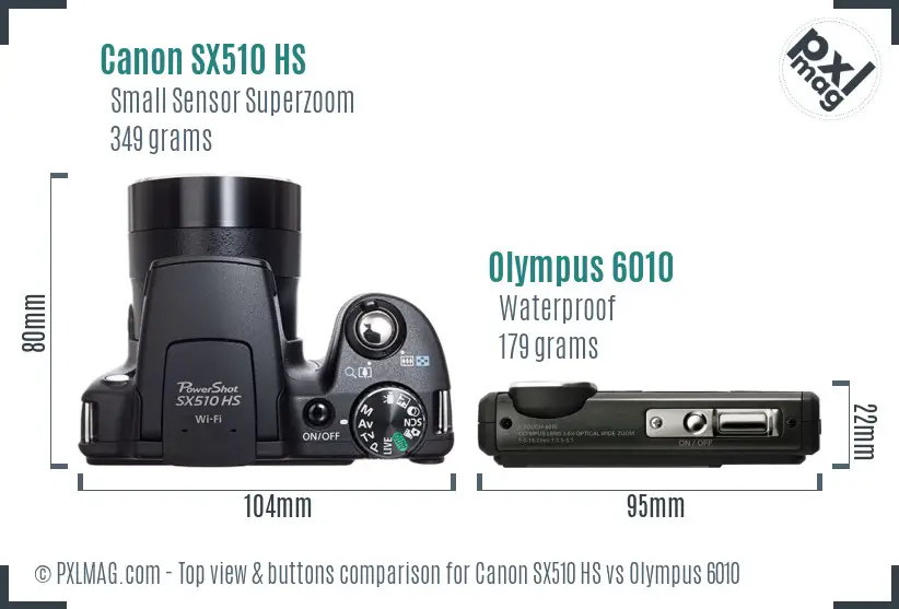 Canon SX510 HS vs Olympus 6010 top view buttons comparison