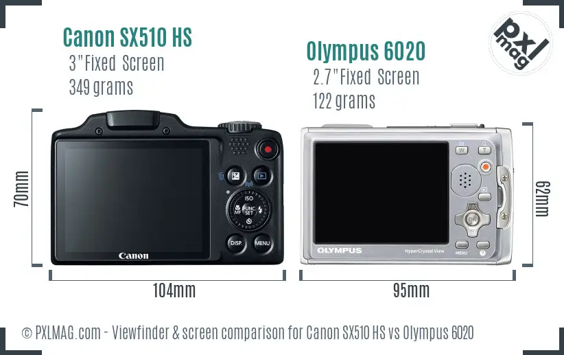 Canon SX510 HS vs Olympus 6020 Screen and Viewfinder comparison Canon SX510 HS vs Olympus 6020 Screen and Viewfinder comparison