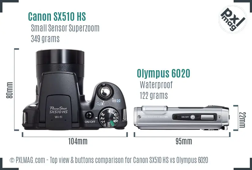 Canon SX510 HS vs Olympus 6020 top view buttons comparison Canon SX510 HS vs Olympus 6020 top view buttons comparison