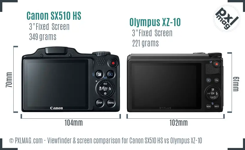 Canon SX510 HS vs Olympus XZ-10 Screen and Viewfinder comparison