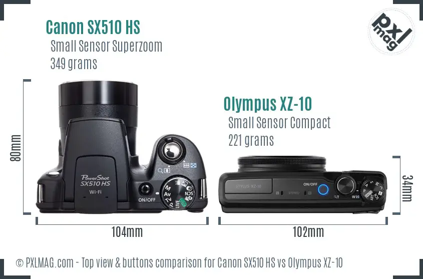 Canon SX510 HS vs Olympus XZ-10 top view buttons comparison