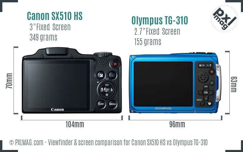 Canon SX510 HS vs Olympus TG-310 Screen and Viewfinder comparison Canon SX510 HS vs Olympus TG-310 Screen and Viewfinder comparison