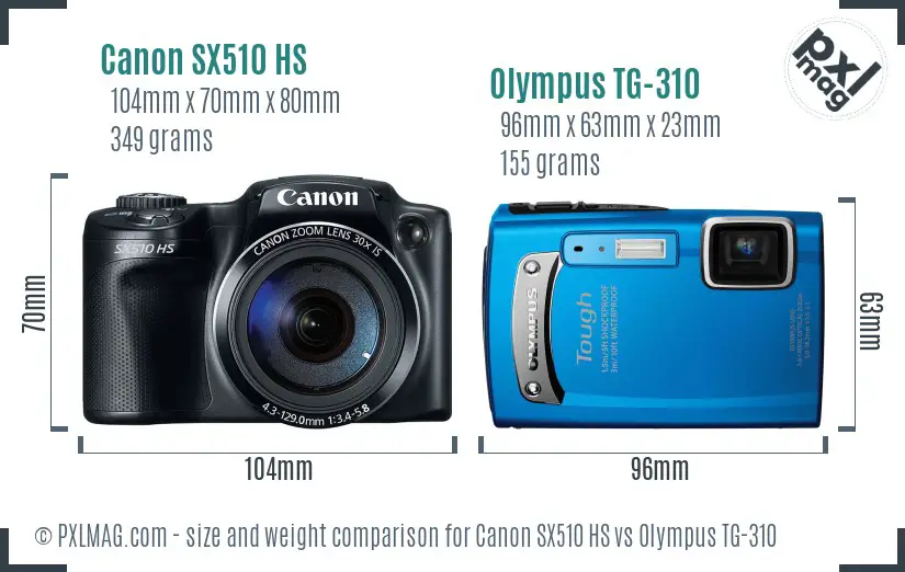 Canon SX510 HS vs Olympus TG-310 size comparison Canon SX510 HS vs Olympus TG-310 size comparison