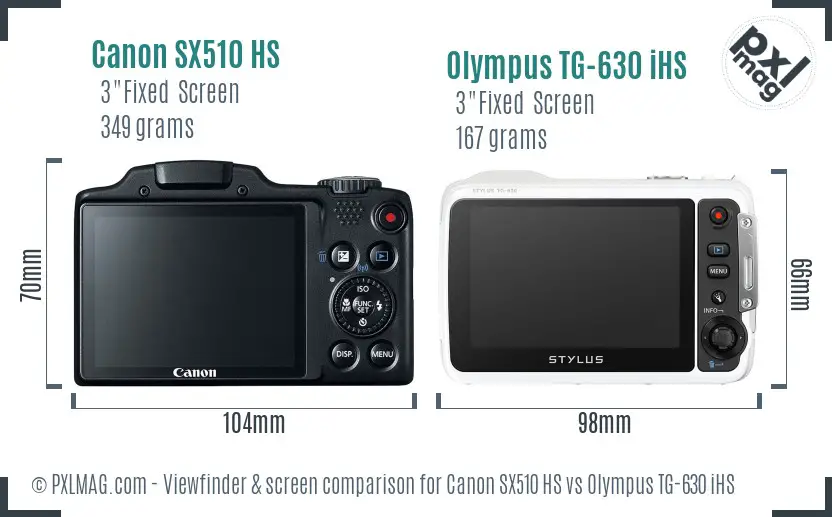 Canon SX510 HS vs Olympus TG-630 iHS Screen and Viewfinder comparison