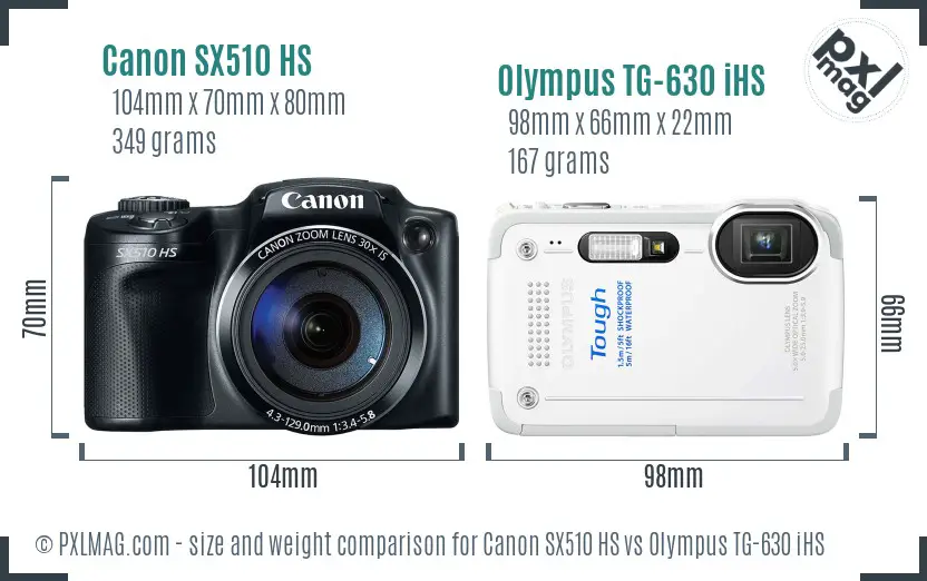 Canon SX510 HS vs Olympus TG-630 iHS size comparison