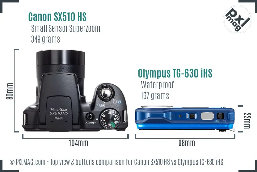 Canon SX510 HS vs Olympus TG-630 iHS top view buttons comparison