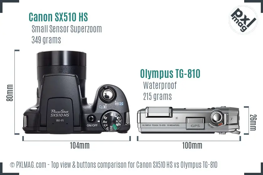 Canon SX510 HS vs Olympus TG-810 top view buttons comparison