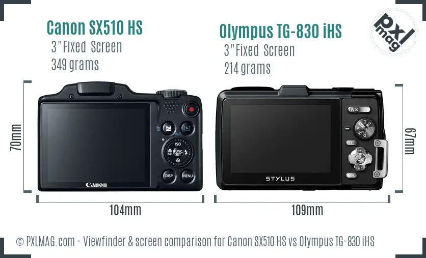 Canon SX510 HS vs Olympus TG-830 iHS Screen and Viewfinder comparison