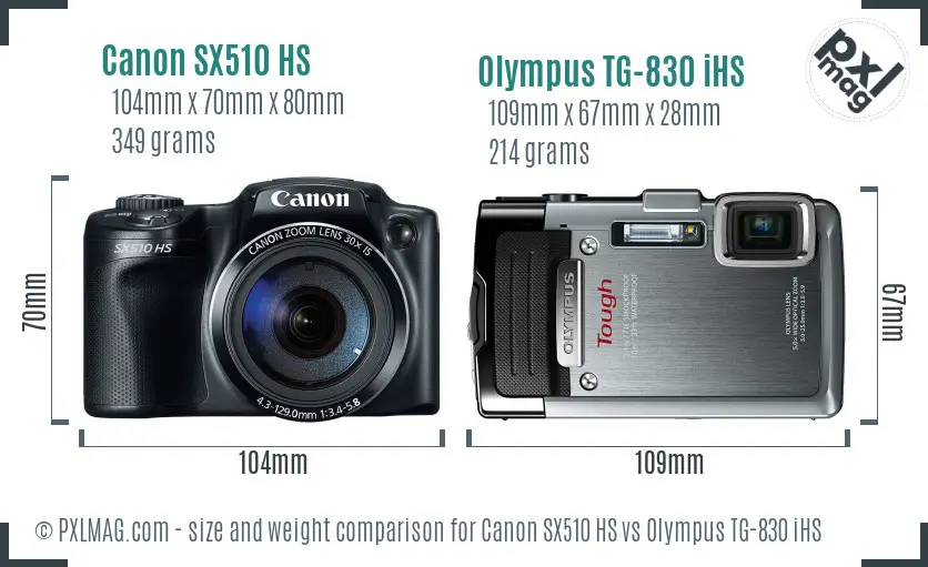 Canon SX510 HS vs Olympus TG-830 iHS size comparison