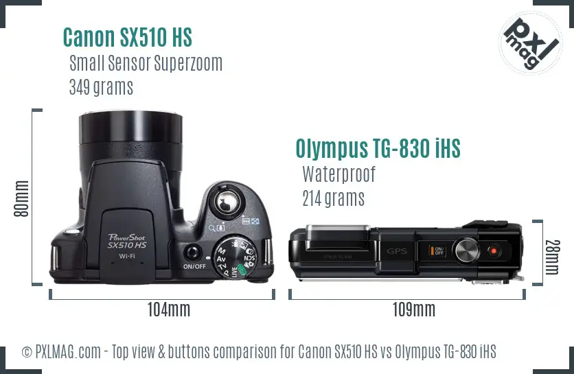 Canon SX510 HS vs Olympus TG-830 iHS top view buttons comparison