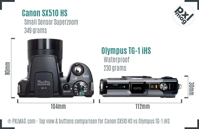 Canon SX510 HS vs Olympus TG-1 iHS top view buttons comparison