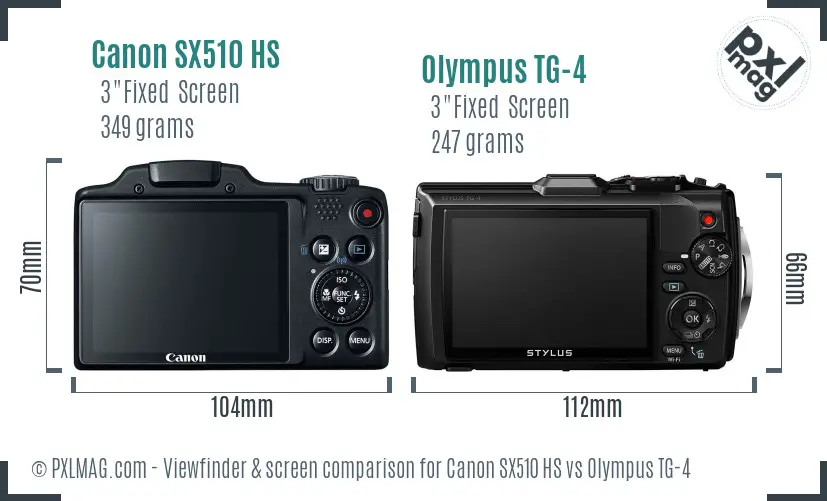 Canon SX510 HS vs Olympus TG-4 Screen and Viewfinder comparison
