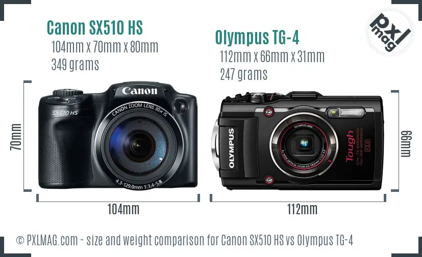 Canon SX510 HS vs Olympus TG-4 size comparison