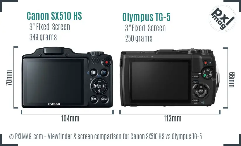 Canon SX510 HS vs Olympus TG-5 Screen and Viewfinder comparison