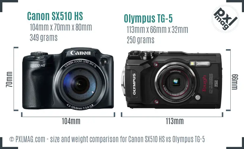 Canon SX510 HS vs Olympus TG-5 size comparison