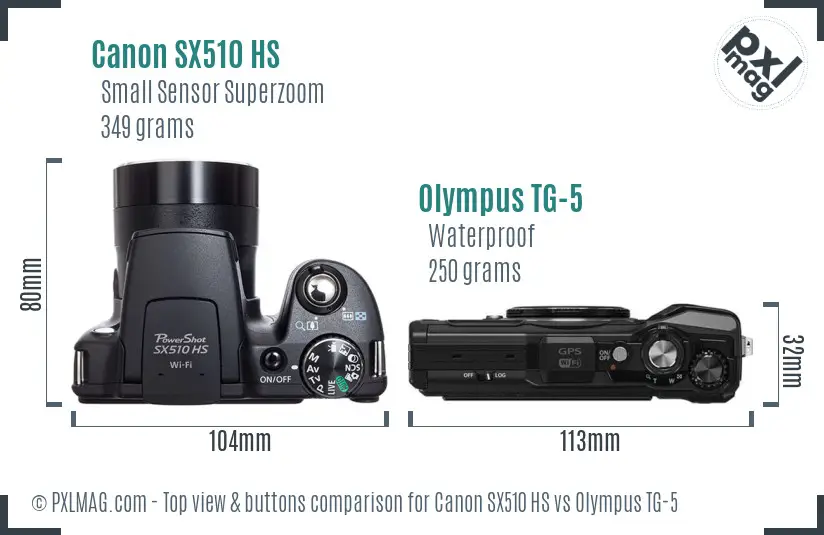 Canon SX510 HS vs Olympus TG-5 top view buttons comparison