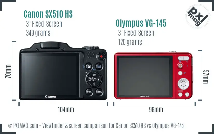 Canon SX510 HS vs Olympus VG-145 Screen and Viewfinder comparison