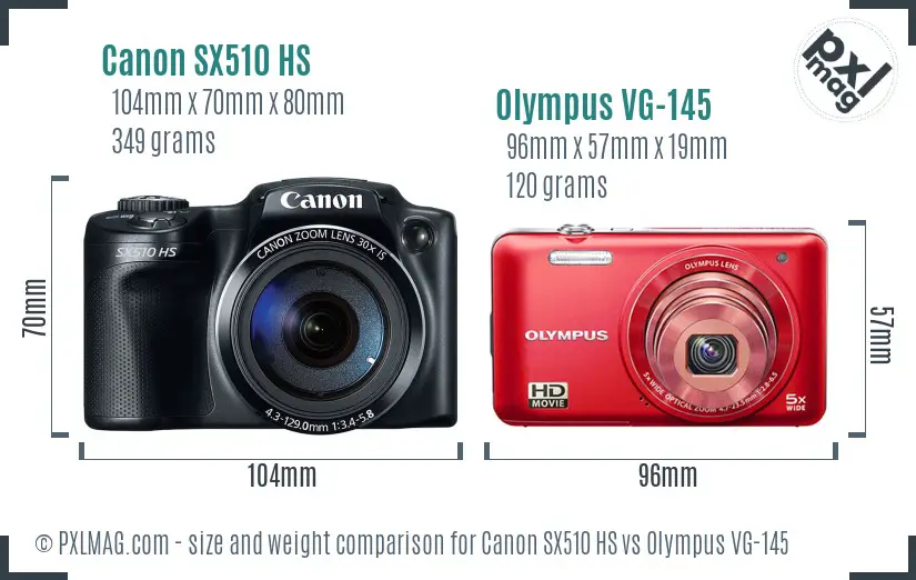 Canon SX510 HS vs Olympus VG-145 size comparison