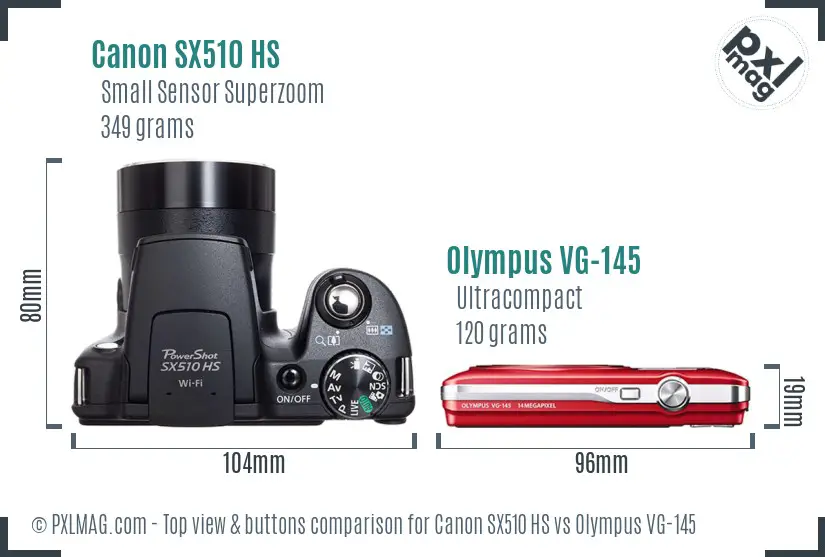 Canon SX510 HS vs Olympus VG-145 top view buttons comparison