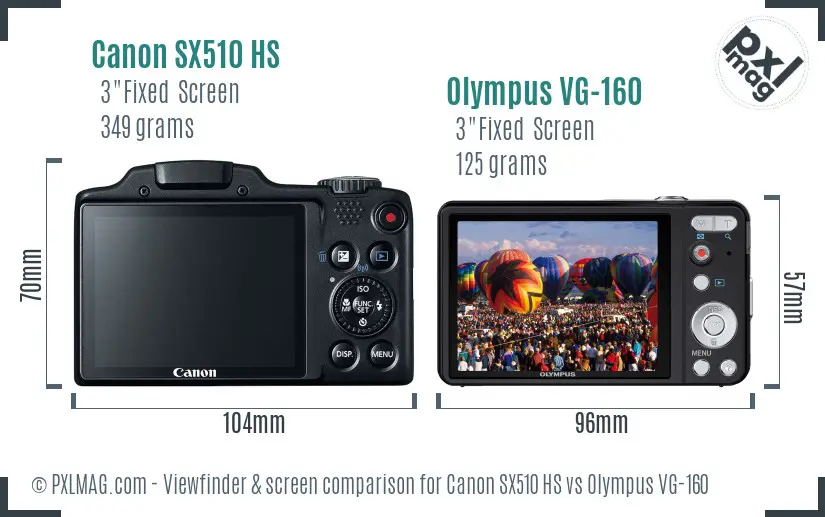Canon SX510 HS vs Olympus VG-160 Screen and Viewfinder comparison