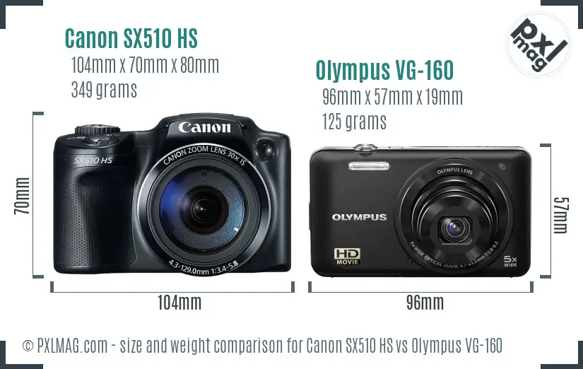 Canon SX510 HS vs Olympus VG-160 size comparison Canon SX510 HS vs Olympus VG-160 size comparison