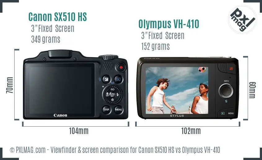 Canon SX510 HS vs Olympus VH-410 Screen and Viewfinder comparison