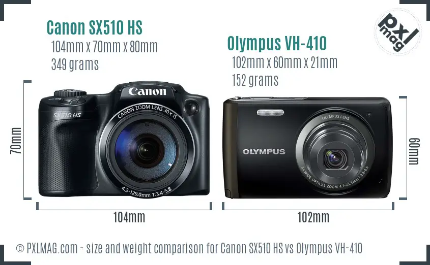 Canon SX510 HS vs Olympus VH-410 size comparison