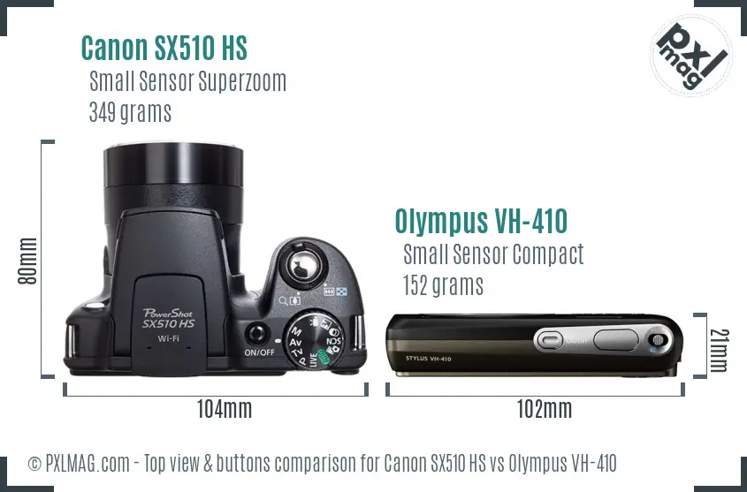 Canon SX510 HS vs Olympus VH-410 top view buttons comparison