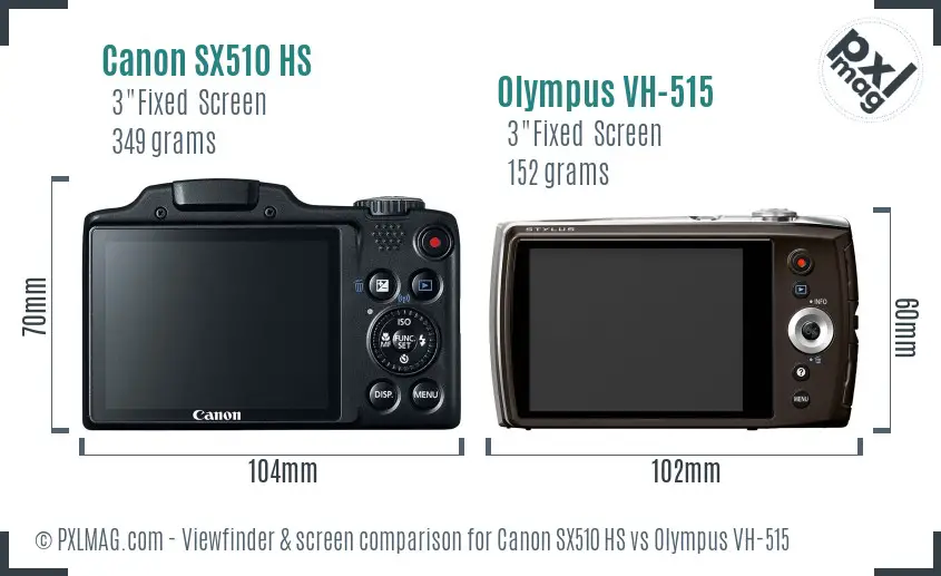 Canon SX510 HS vs Olympus VH-515 Screen and Viewfinder comparison