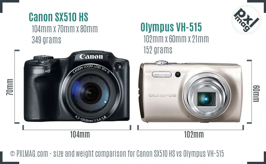 Canon SX510 HS vs Olympus VH-515 size comparison