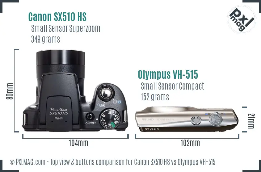 Canon SX510 HS vs Olympus VH-515 top view buttons comparison