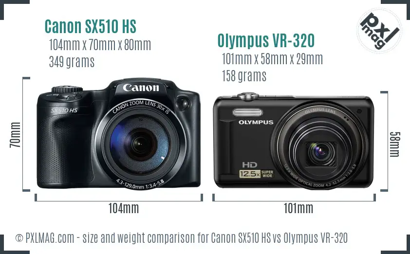Canon SX510 HS vs Olympus VR-320 size comparison
