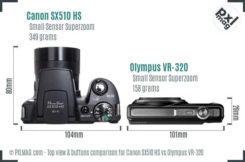 Canon SX510 HS vs Olympus VR-320 top view buttons comparison