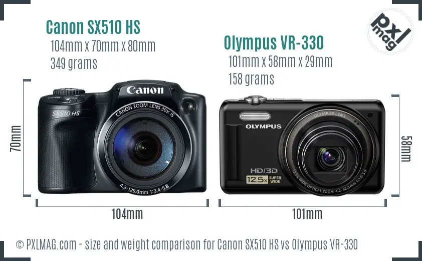 Canon SX510 HS vs Olympus VR-330 size comparison