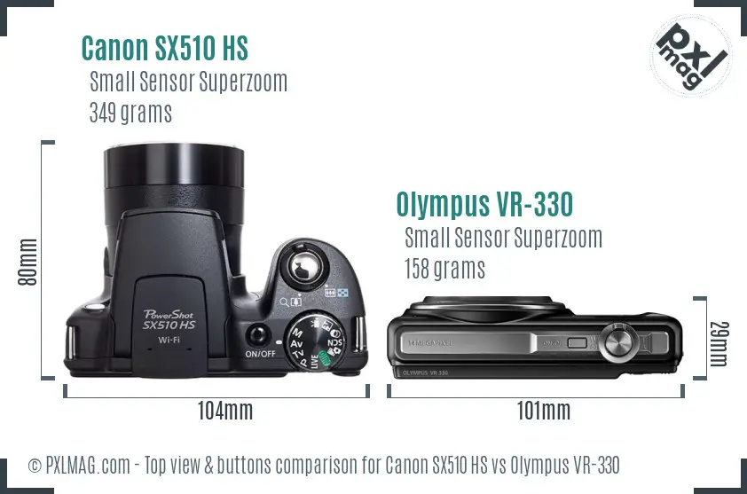 Canon SX510 HS vs Olympus VR-330 top view buttons comparison
