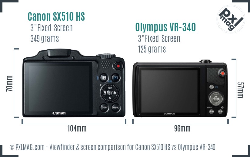 Canon SX510 HS vs Olympus VR-340 Screen and Viewfinder comparison